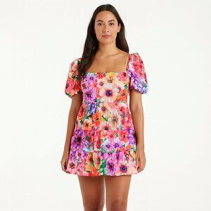 NWT Express Spring Meadow Poplin Floral Sundress Puff Sleeve Size Large